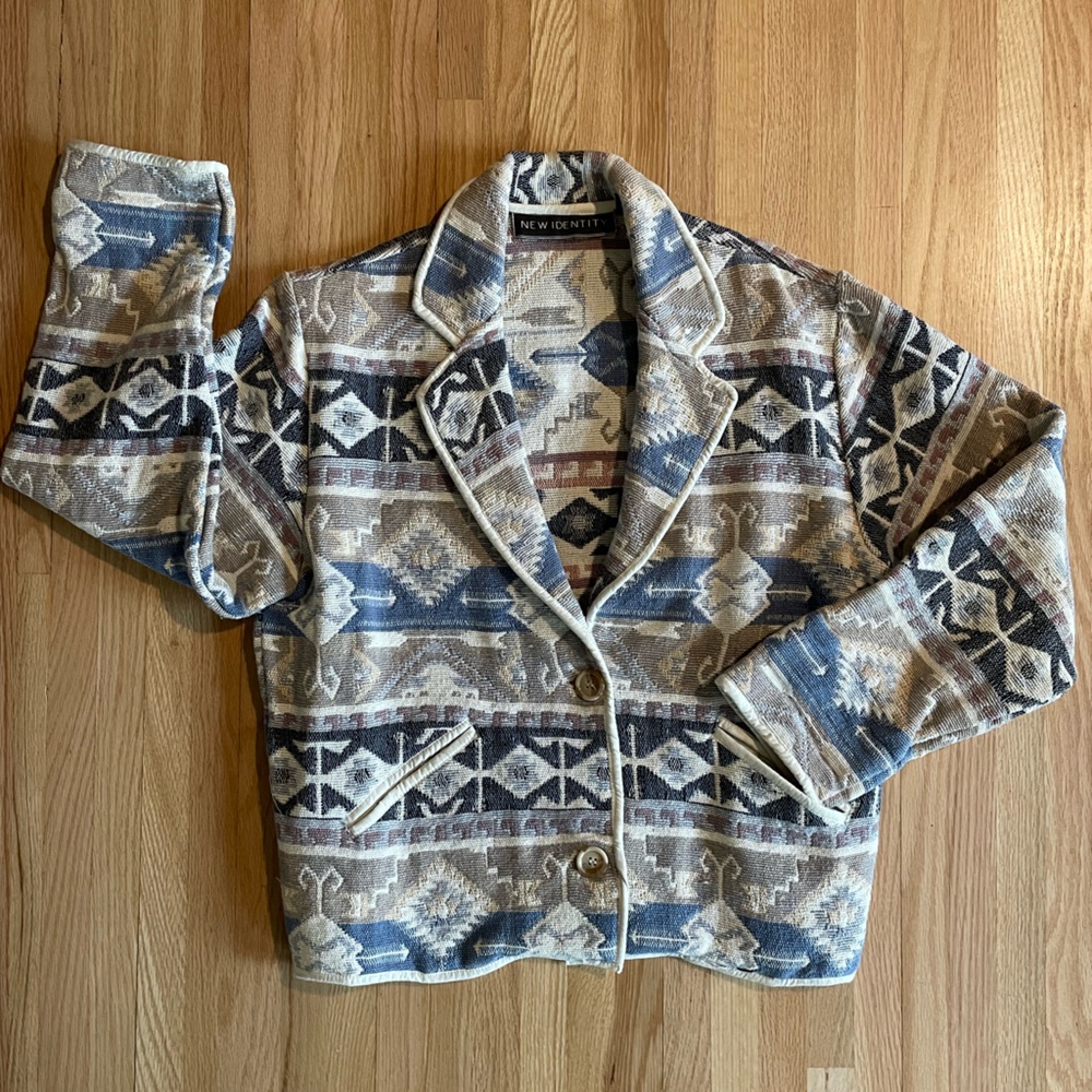 Vintage Southwest Blazer New Identity Medium Western Tapestry Pattern Cropped
